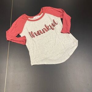 Moa Moa Kids Thankful Long Sleeve Tee - Coral and Light Gray